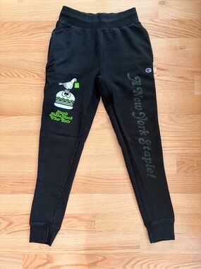 Staple x Shake Shack Champion Black Jogger Sweatpants with Neon Green Graphic